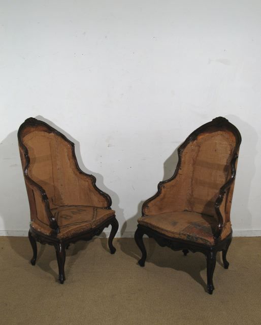 A Pair of Venetian Carved Walnut Bergeres in the Baroque Style with Shell Motif Seat Rail. Circa Mid 19th Century (There is another pair, S 11 07.)