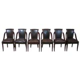 Set of Six French Leather Art Deco Chairs