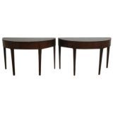 A Pair of Directoire Demi Lune Walnut Consoles With Gray Marble