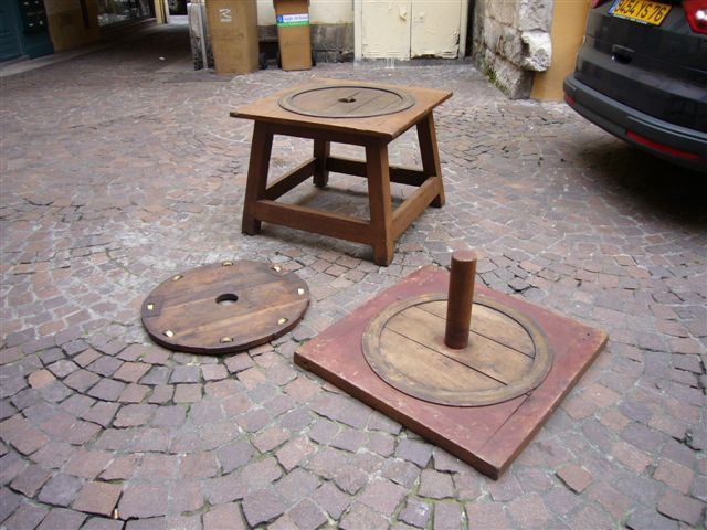 A Painted Oak Sculpture Stand with Rotating Top