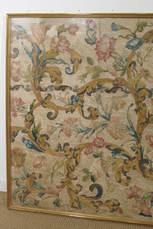 A Very Beautiful  Framed Floral Antependium. Embroidered on A Silk Ground with Silk Floss and Metal Thread. Restored. French, Circa, 1675