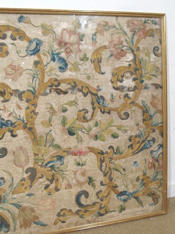 18th Century and Earlier 17th Century French Embroidery on Silk