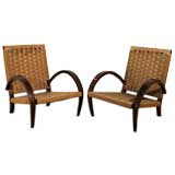 A Pair of Low Woven Sisal Armchairs with Arc Arms