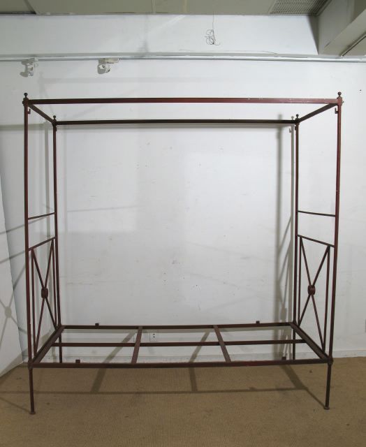 An Iron Directoire Single Bed Painted Red