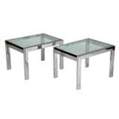 Pair of Modernist Chrome and Thick Glass Side Tables 3