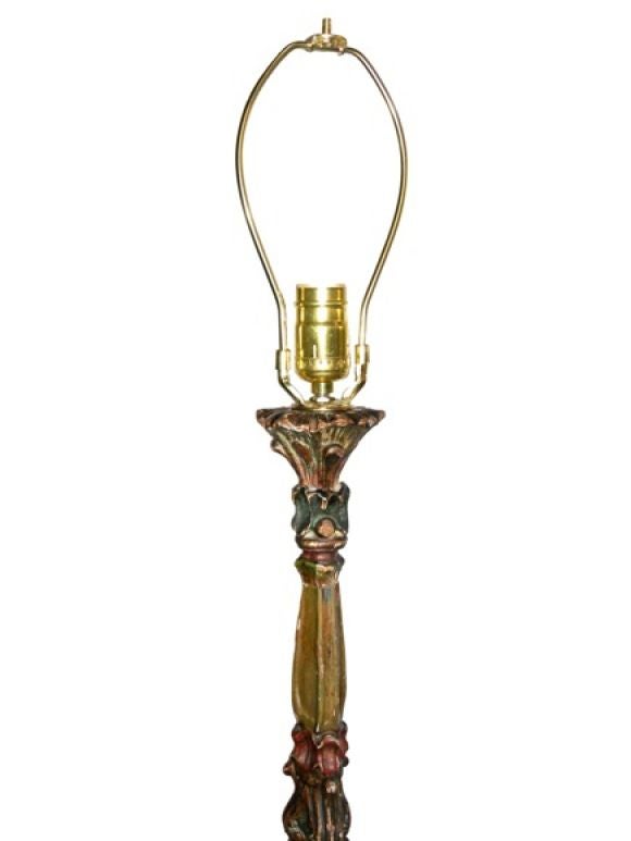 Venetian Rococco Painted & Carved Wood Candlestick made into Lamp (Base diameter - 12