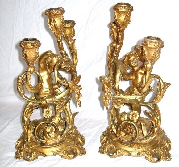 Pair French Cherub Candleabra