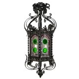Vintage Spanish Iron & Stained Glass Lantern