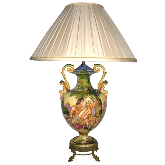 Italian Majolica Lamp - Angelica e Medoro(V.Rossi)(GMD#1768) For Sale