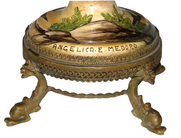 Mid-20th Century Italian Majolica Lamp - Angelica e Medoro(V.Rossi)(GMD#1768) For Sale