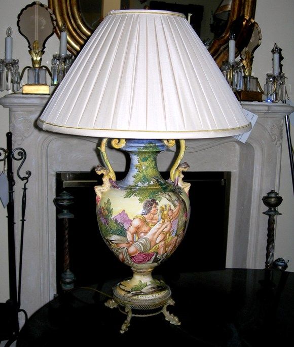 Italian Majolica Lamp - Angelica e Medoro(V.Rossi)(GMD#1768) For Sale 1
