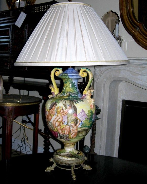 Italian Majolica Lamp - Angelica e Medoro(V.Rossi)(GMD#1768) For Sale 2