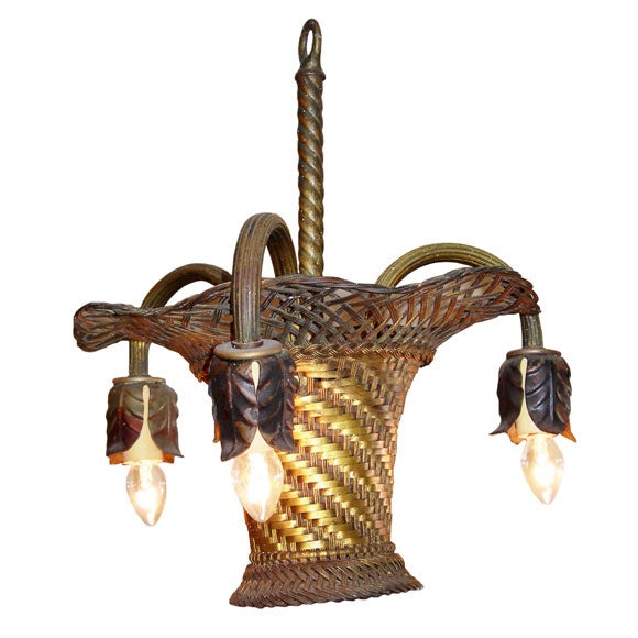 Woven Brass Basket Chandelier (GMD#1020) For Sale