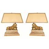 Pair 18th C. Carved Lion Lamps