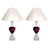 Pair Alabaster & Glass Lamps (GMD#1085)
