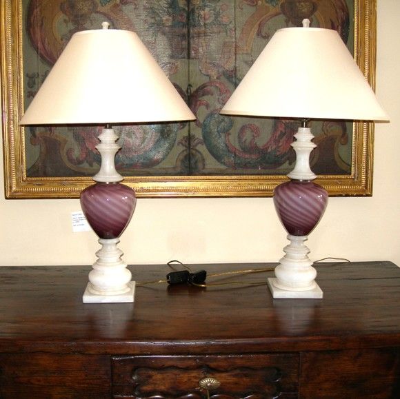 Pair Alabaster & Glass Lamps (GMD#1085)