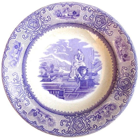 19th C. Porcelain C.Gustafsberg Purple Transfer Plate (GMD#1309) For Sale