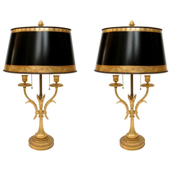 Pair French Bronze Bouillotte Lamps