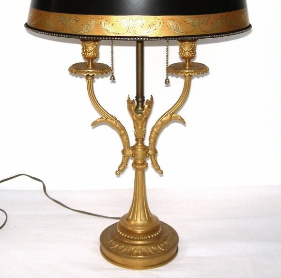 pair French Gilded Bronze Bouliotte Lamps w/custom shades