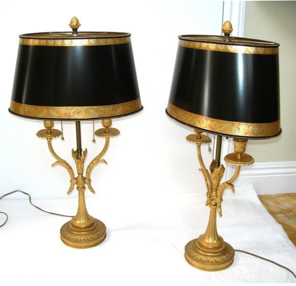 Pair French Bronze Bouillotte Lamps 3