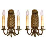 Pair Feather & Ribbon Motif Sconces (GMD#1619)