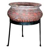 Antique Kashmir Terra Cotta Cachepot on Iron Stand (GMD#1329)