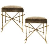 Pair Faux Bamboo Gilt Metal Benches