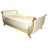 Antique Empire Style Giltwood & Silk Bed Frame - Late 19th C.