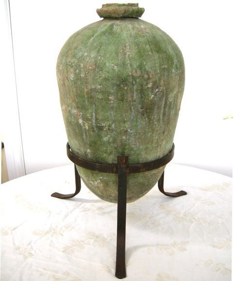 17th C. Green Mozarab Olive Oil Jar