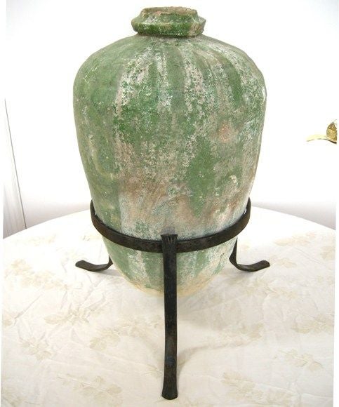17th C. Green Mozarab Olive Oil Jar