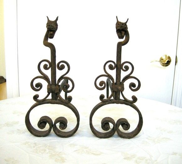 Pair 19th C. Dragon Head Andirons (GMD#2000)