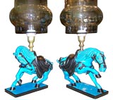 Vintage CERAMIC BLUE HORSE TABLE LAMPS