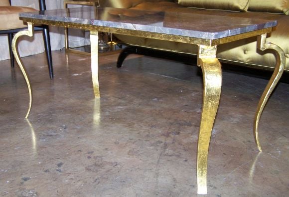 22k gold leaf 1940 french coffee table with marble top