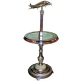 Vintage nickel plated side table with top center airplane