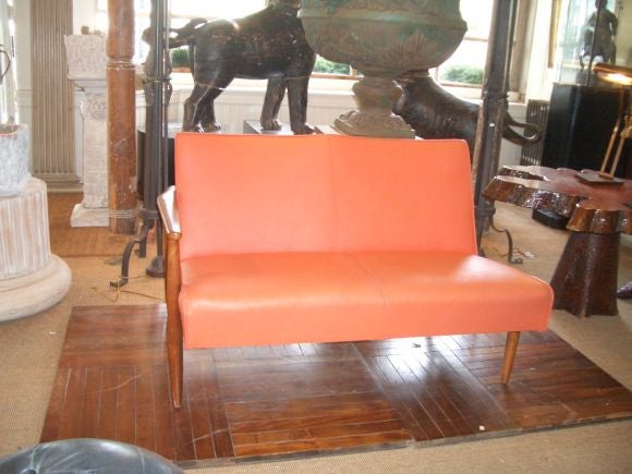 Pair of Orange Vinyl Loveseats In Good Condition For Sale In Sag Harbor, NY