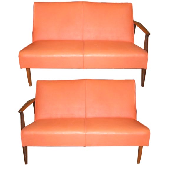 Pair of Orange Vinyl Loveseats For Sale