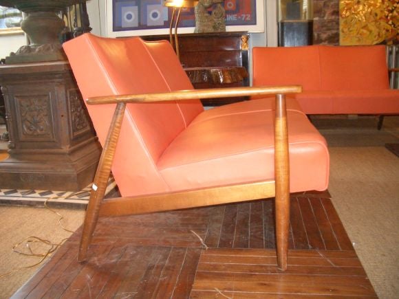 Mid-20th Century Pair of Orange Vinyl Loveseats For Sale