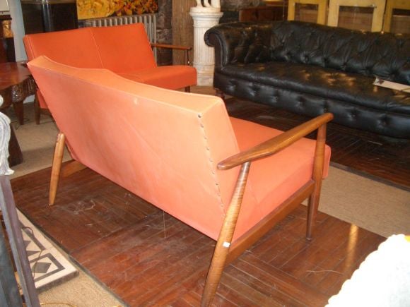 PVC Pair of Orange Vinyl Loveseats For Sale