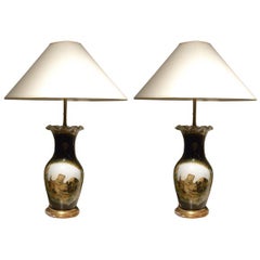 Pair of English Glass Lamps