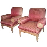 Pair of oak upholstered armchairs