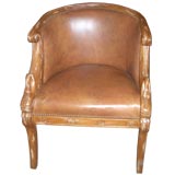 French leather chair with oak swan detail