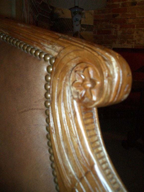 French leather chair with oak swan detail For Sale 2