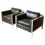 Pair of aluminum and leather club chairs