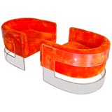 Pair of lucite and plush velvet club chairs by thayer coggin