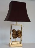 French Table Lamp with Cast Bronze Pine Cones