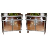 One Pair 1950's Moderne Mirrored Two Door Cabinets.
