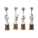 Set Of Four Italian Porcelain Figures Mounted As Lamps