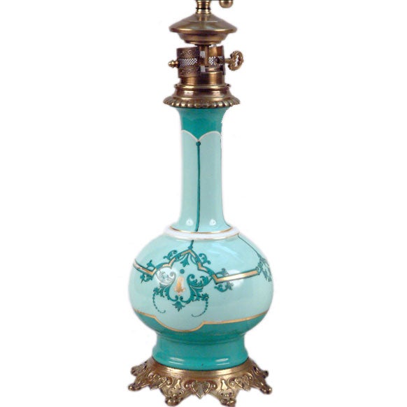 French Porcelain Oil Lamp, Electrified For Sale