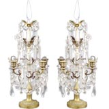One Pair Of Bronze And Crystal Girandole Candelabra