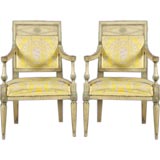 One Pair Of Directoire Painted Fauteuils.